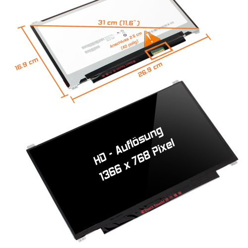 LED Display 11,6" 1366x768 passend für AUO B116XTN02.2 H/W:3A