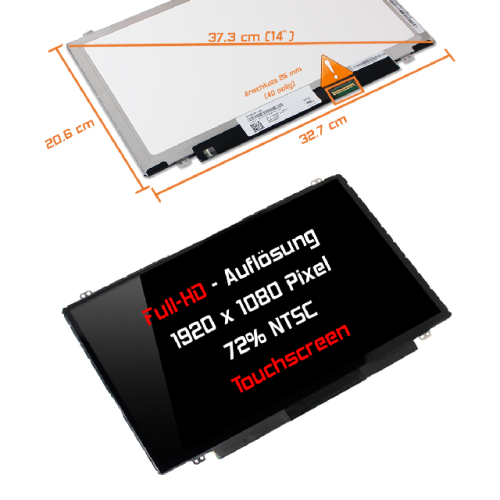 LED Display 14,0" 1920x1080 PCAP, optisch Verklebung passend für AUO B140HAT01.0