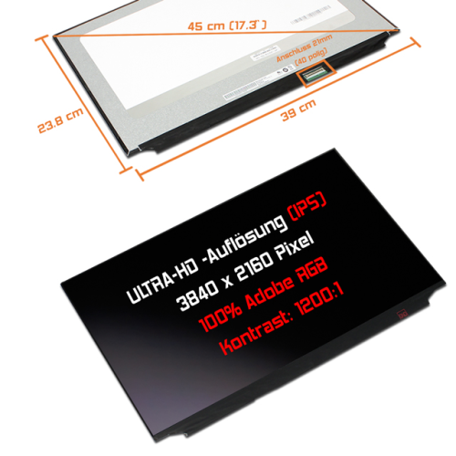 LED Display 17,3" 3840x2160 passend für AUO B173ZAN03.2
