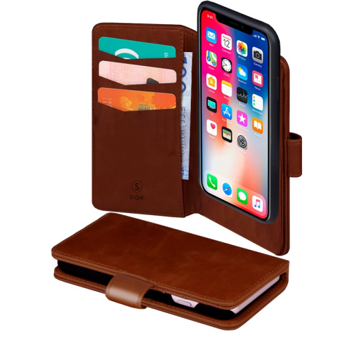 SiGN 2-in-1 Flip Cover Schutzhülle Schutzcover magnetisch passend für iPhone X/XS braun/brown