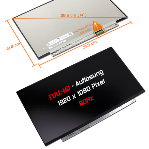 LED Display 14,0" 1920x1080 matt passend für Lenovo ThinkPad X1 Carbon 2019-20QD00M7GE