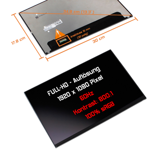LED Display 13,3" 1920x1080 matt passend für AUO B133HAN04.6 H/W:0A F/W:1