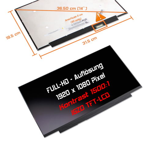 LED Display 14,0" 1920x1080 passend für Lenovo ThinkPad T490 20N3001E