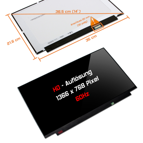 LED Display 15,6" 1366x768 passend für AUO B156XTN08.0 H/W:0A F/W:1