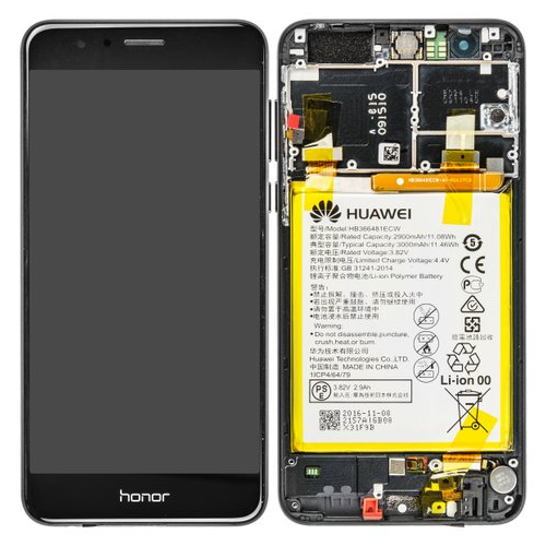 Huawei Honor 8 Display LCD Touchscreen + Rahmen/Akku - black 02350VAS