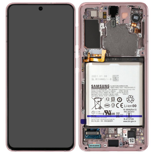Display Modul mit Rahmen und Toucheinheit + Batterie phantom pink/rosa GH82-24716D für Samsung Galaxy S21 5G SM-G991B