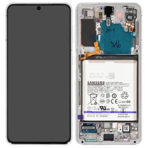 Samsung Galaxy S21 5G SM-G991B OLED Display Modul Rahmen Touchscreen inkl. Akku phantom white GH82-24716C