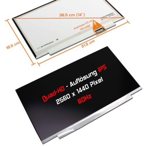LED Display 14,0" 2560x1440 passend für Lenovo ThinkPad X1 Carbon Gen 6