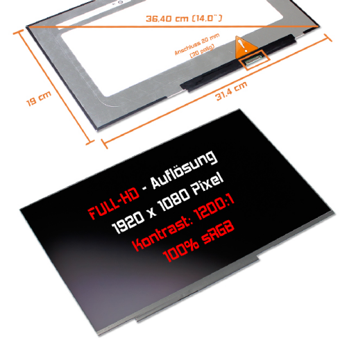 LED Display 14,0" 1920x1080 passend für Asus ZenBook ZenBook 14 UX425E
