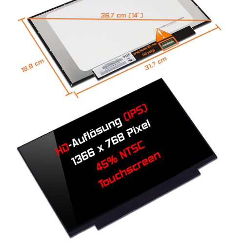 LED Display 14,0" 1366x768 On-Cell-Touch glossy passend für BOE NT140WHM-T00 V8.0