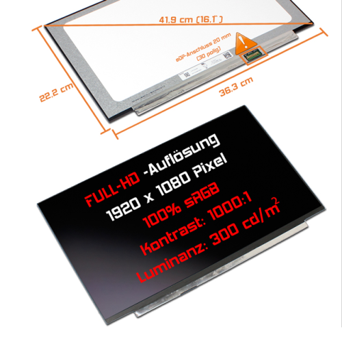 LED Display 16,1" 1920x1080 passend für Acer Swift X 16 SFX16-51G-5388