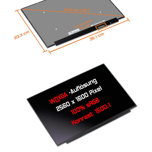 LED Display 16,0" 1920x1200 In-Cell Touch passend für Lenovo ThinkPad T16 Gen 1 Type 21CH