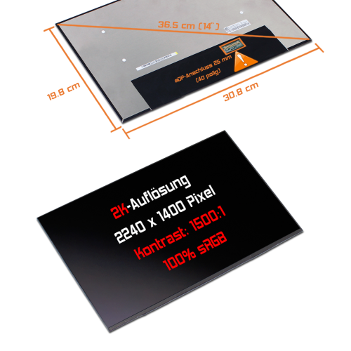 LED Display 14,0" 2240x1400 matt passend für AUO B140QAN05.0 H/W:0A