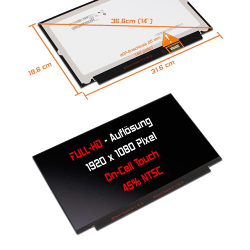 LED Display 14,0" 1920x1080 On-Cell Touch passend für AUO B140HAK02.3