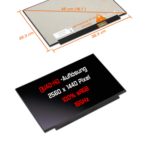 LED Display 16,1" 2560x1440 passend für BOE NE161QHM-NY1 V8.0