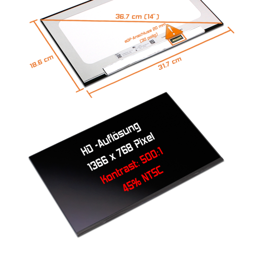 LED Display 14,0" 1366x768 passend für Innolux N140BGE-E54 Rev.C1