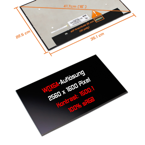 LED Display 16,0" 1920x1200 In-Cell Touch passend für Lenovo ThinkPad T16 Gen 1 Type 21BV