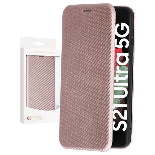 anco Bookcase Carbon Style für G998B Samsung Galaxy S21 Ultra - rose