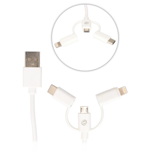 anco 3in1 USB-A auf microUSB USB-C auf Lightning Daten- und Ladekabel MFI  1m- white
