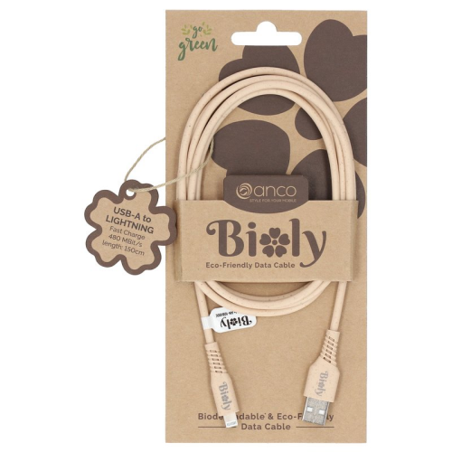 anco Bioly USB-A auf Lightning Daten- und Ladekabel MFI 1,5 m - ecru