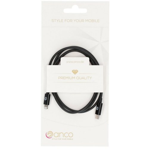 anco USB-C auf Lightning Daten- und Ladekabel MFI 1m Retail-Box - black