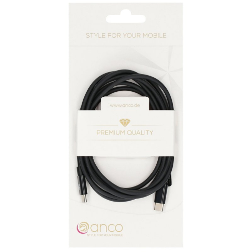 anco USB-C auf USB-C Lade- und Datenkabel 2m Retail-Box - black