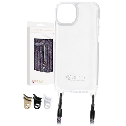 anco Lanyard Protect Case für Apple iPhone 15 - transparent / purple
