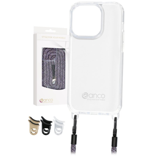 anco Lanyard Protect Case für Apple iPhone 15 Pro - transparent / purple