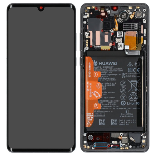 Huawei P30 Pro Display Modul Rahmen Touchscreen + Akku black/schwarz 02355MUL