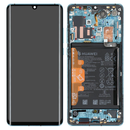 Huawei P30 Pro Display Modul Rahmen Touchscreen + Akku aurora blue/blau 02355MUM