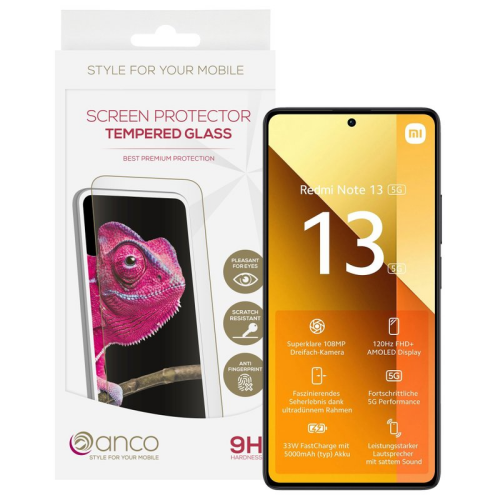 anco Tempered Glass Fullscreen für Xiaomi Redmi Note 13 4G, Redmi Note 13 5G - black