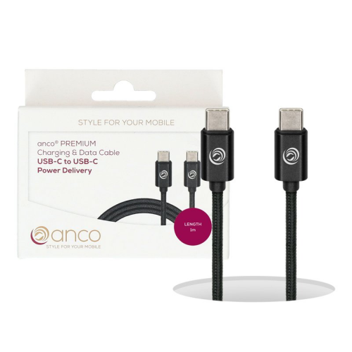 anco Premium USB-C auf USB-C Lade- und Datenkabel Nylon USB 3.2 Gen .2x2 1m Retail-Box - black