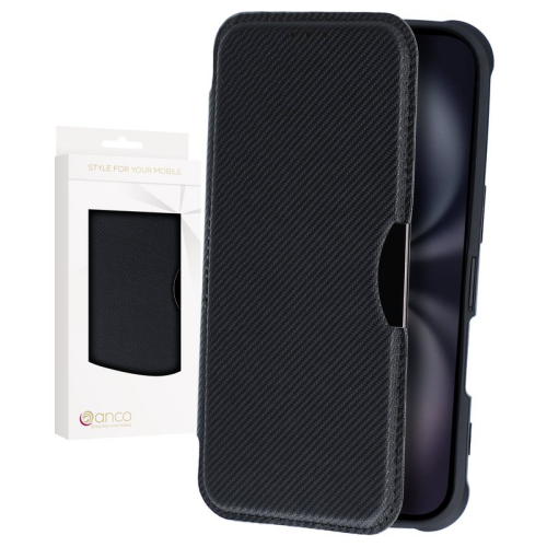 anco Bookcase Carbon Look für Apple iPhone 16 - black