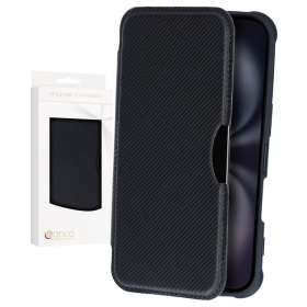 anco Bookcase Carbon Look für Apple iPhone 16 - black