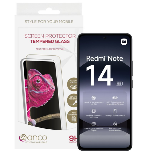 anco Tempered Glass Fullscreen für Xiaomi Redmi Note 14 5G - black
