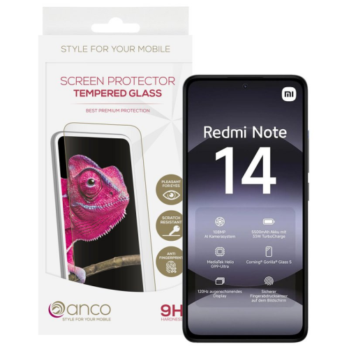 anco Tempered Glass Fullscreen für Xiaomi Redmi Note 14 4G - black