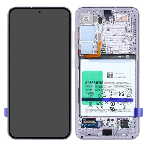 Display Modul mit Rahmen und Toucheinheit Batterie lavender GH82-30482D für Samsung Galaxy S23 (SM-S911B)