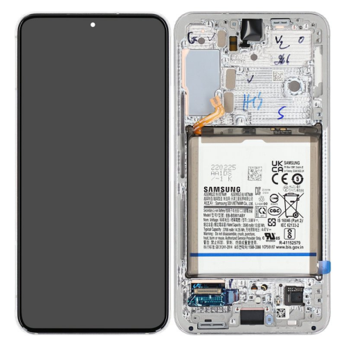 Display Modul mit Rahmen und Toucheinheit Batterie phantom white cream sky blue/blau GH82-27518B für Samsung Galaxy S22 (SM-S901B)