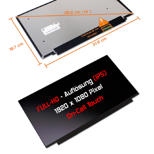 LED Display 14,0" 1920x1080 On-Cell Touch passend für AUO B140HAK03.3 H/W:4A