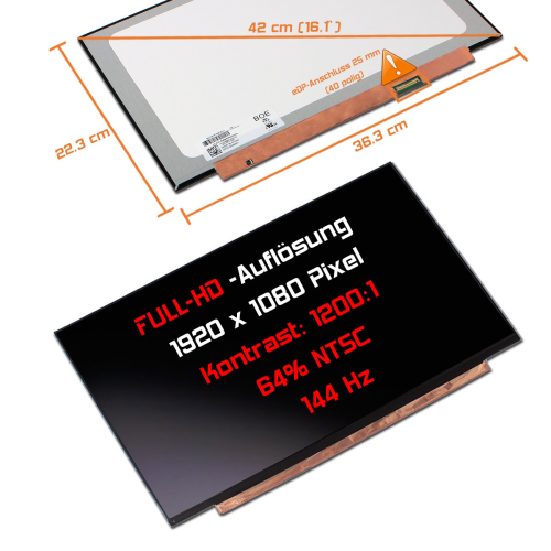 LED Display 16,1" 1920x1080 144Hz passend für HP SPS M57196-001