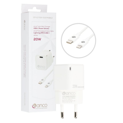 anco mini Ladeset Power Delivery USB-C auf Lightning 20W - white
