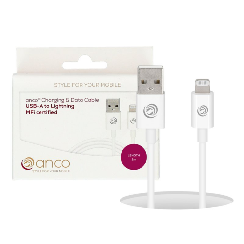 anco USB-A auf Lightning Daten- und Ladekabel MFI 2m Retail-Box - white