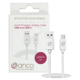anco USB-A auf USB-C Lade- und Datenkabel 5A 40W 1m - white