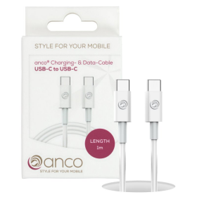 anco USB-C auf USB-C Lade- und Datenkabel 5A 65W 1m - white