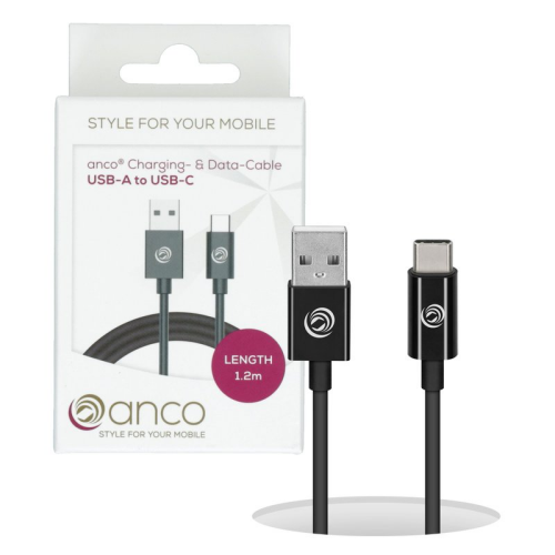 anco USB-A auf USB-C Lade- und Datenkabel 3A 60W 1,2m - black