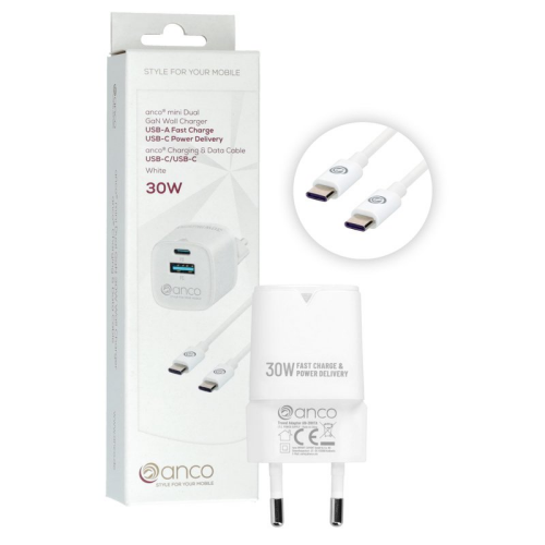 anco mini Ladeset Power Delivery USB-C auf USB-C 30W - white