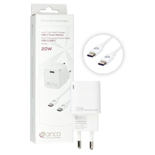 anco mini Ladeset Power Delivery USB-C auf USB-C 20W - white