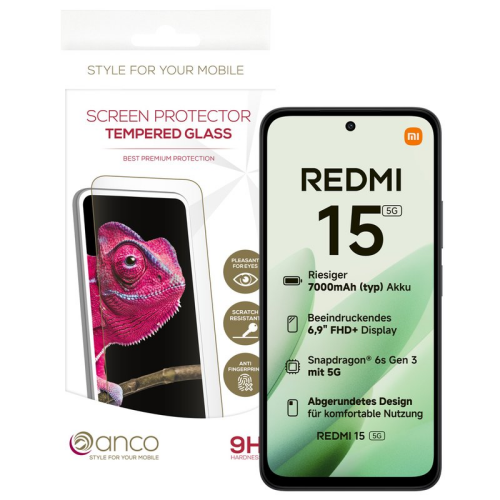 anco Tempered Glass Fullscreen für Xiaomi Redmi 15C 4G, 15C 5G - black