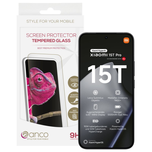 anco Tempered Glass Fullscreen für Xiaomi 15T Pro - black