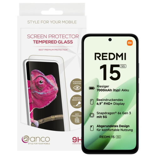 anco Tempered Glass Fullscreen für Xiaomi Redmi 15 5G - black